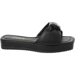 Sandália Tamanco Stessy Feminino Flatform Confortável Chinelo Juta Preto