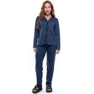 Pijama Amamentação Longo Parto Pós Cirúrgico Botao Malha Inverno Mood Modas 014 Marinho
