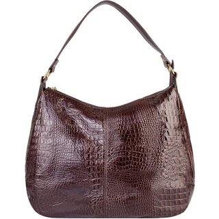 Bolsa saco grande de couro croco Carla - Café
