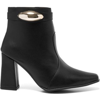 Bota Feminina Stessy Shoes Cano Curto Lesma Metalizada Salto Bloco Casual Preto