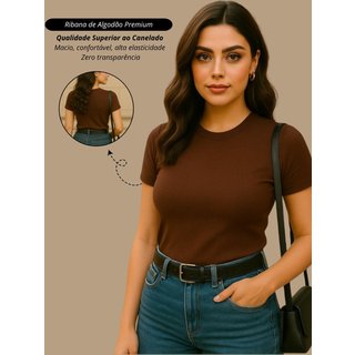 blusa feminina camiseta casual cafe basica ribana canelado algodão premium
