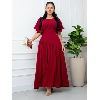Vestido Longo Marsala Manga Fluida Decote Quadrado - Elegância e Conforto