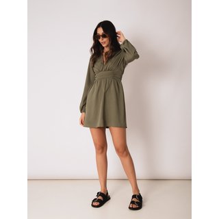 VESTIDO CURTO DECOTE V MANGA LONGA VERDE MILITAR