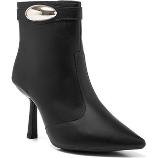 Bota Feminina Cano Curto Bico Fino Salto Alto Lesma Elegante Preta