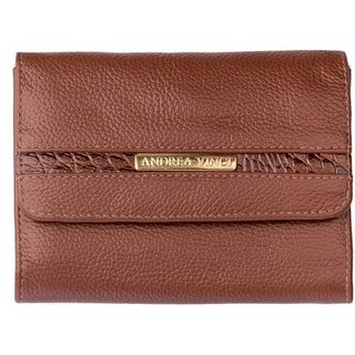 Carteira Andrea Vinci Feminina De Couro Liso Jade 10,5x13cm - Whisky