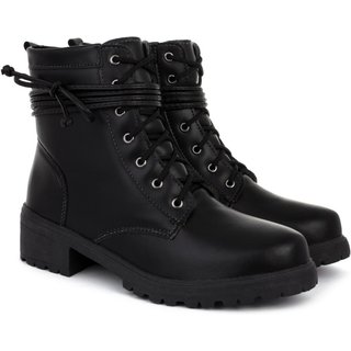 Bota Coturno Feminina Tratorada Amarrar Laço Confortável Olzzy Preto