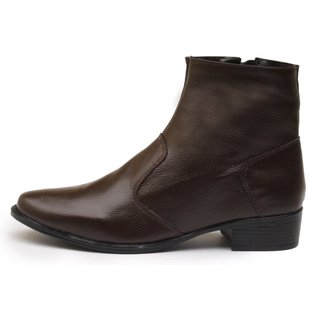 Bota feminina Couro Legítimo Cano Curto Salto Baixo