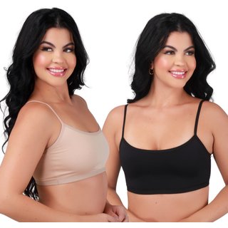 Kit 2 Top Fitness Reflexo Íntimo Sem Bojo Alça Fina Para Treino Academia Preto e Bege
