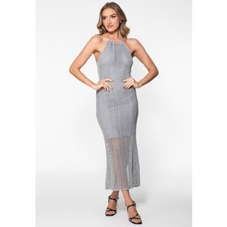 Vestido Longo Tricot Lurex Frente Única Prata
