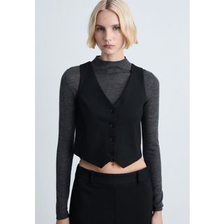 Colete Cropped Mango Reta Alfaiataria Avi Preto