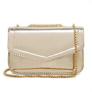 Bolsa Feminina Pequena Clutch De Ombro De Mão Alça Corrente Dourada Espelhado Carmelo Shoes