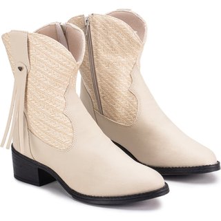 Bota Country Western Com Franja Ultra conforto Feminina IZA Texana Leve Macia Blogueira GuGi 218-GG - Marfim