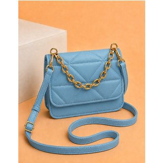 Bolsa Feminina Transversal Luxo Alça De Corrente Bordada Alça de Mão Azul