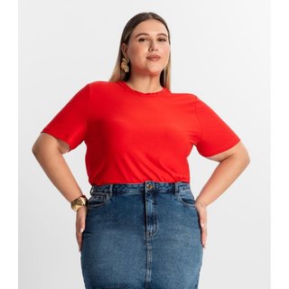 Blusa Plus Size Feminina Manga Curta Secret Glam Laranja