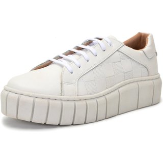 Tênis Feminino Conforto Ferrile Em Couro Branco 151