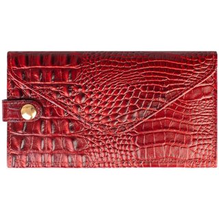 Carteira feminina de couro croco Clara 10,5x19cm - Vermelho