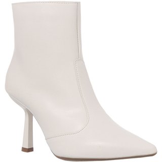 Bota Feminina Cano Curto Bico Fino Salto Alto Com Zíper Leve Off-white