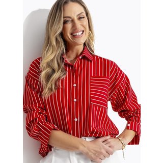 Camisa Em Tecido Poliéster Listrado Vermelho Quintess