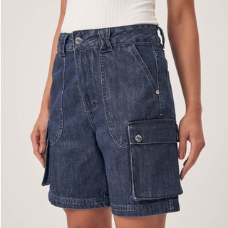 Bermuda Jeans Bolso Fole Cargo Azul Escuro