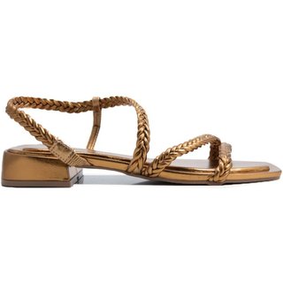 Sandalia Maithe Couro Salto Bloco Maithe Bronze