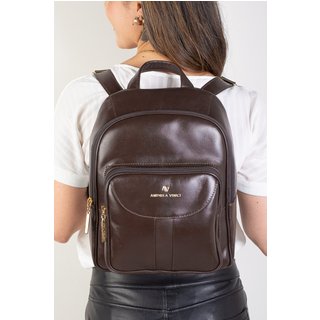 Mochila pequena feminina em couro italiano Angelina - Café