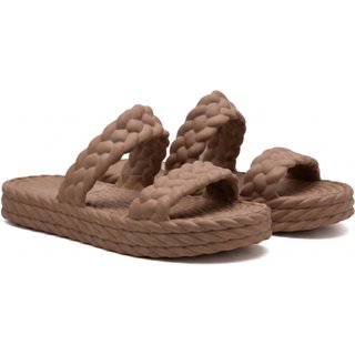 Chinelo Feminino Casual Anna Andrade Flatform Sandália Rasteira Conforto Trança Marrom