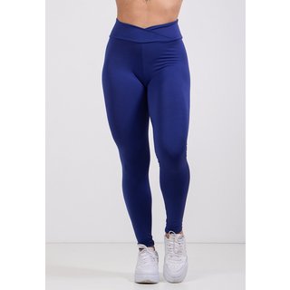 Calça Legging Cintura Alta Cós V Transpassado Fitness Academia 4 Estações Azul Royal - 90% Poliéster, 10% Elastano, Tamanhos P, M, G, GG