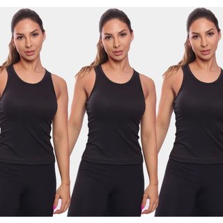 Kit 3 Regatas Nadador Canelada Feminina Lisa Blusa Blusinha Básica Preto