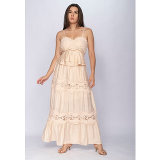Conjunto Amazonia Vital de Saia e Croped Flora Amazônica Renda Creme Doce