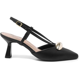 Scarpin Feminino Stessy Slingback Salto Baixo Taça 6cm Lesma Elegante Preto