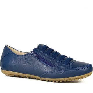 Sapatênis Feminino Confort De Couro Cor Azul Marinho