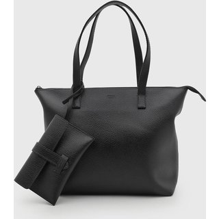 Kit Bolsa e Carteira Feminina Arezzo Grande Texturizada Preta