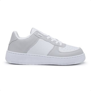 Tênis Feminino Sneakers Flatform Cadarço Dia a Dia Casual Branco 34 Cinza