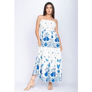 Vestido Midi Tomara que caia Estampa Passáros do Norte