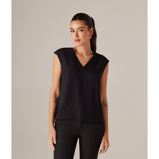 Blusa Decote V Manga Japonesa Feminina Preta