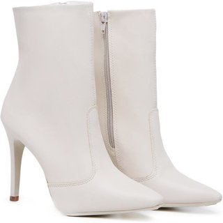 Bota Feminina Cano Curto Salto Bico Fino Casual Zíper Off White 33 Off-white