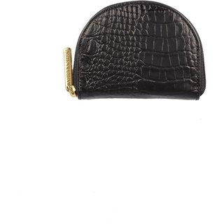Mini Carteira Andrea Vinci Feminina De Couro Croco Ayla 9x11cm - Preto