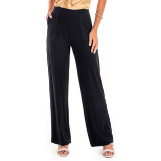 Calça Feminina Habana Pantalona Canelada Preto
