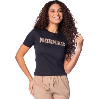 Blusa Feminina Mormaii Baby Tee Cropped Animal Print Preto