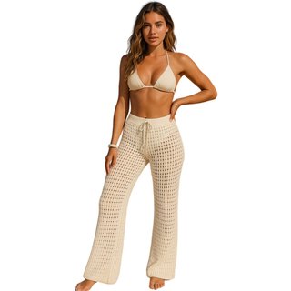 Calça Tricot Reflexo Íntimo Saída De Praia Pantalona Crochê Verão Off White