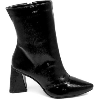 Bota Feminina Cano Médio 23026 Verniz Molhado Preta