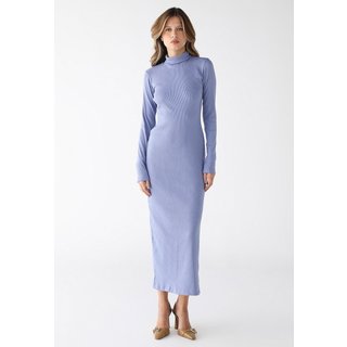 Vestido Longo Levosch Gola Alta Fenda Lateral Ribana Premium Azul Serenity