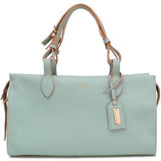 Bolsa Feminina Em Couro Alça De Mão Verde Tiffany Com Laranja "Leila Souza"""