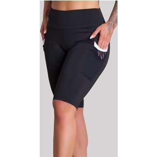 Bermuda Feminina Ciclista Cintura Alta GJR Modas Fitness Com Bolso Tela Lateral Branco