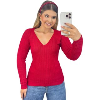 Blusa Suéter Industrie Feminino de Tricô Vermelho Manga Longa