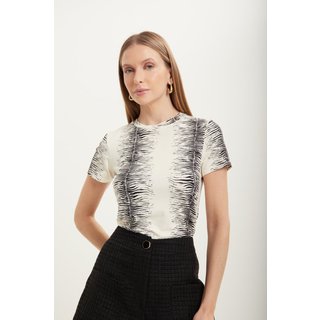 Blusa De Mangas Curtas Estampada Em Malha Com Elastano