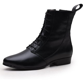 Bota Feminina Em Couro Cano médio Rangali Com Amarração Preta