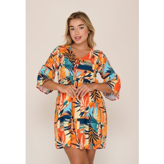 Vestido Curto Evasê em Viscose B’Bonnie Luna Estampa Colorido