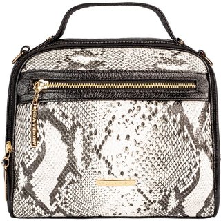Bolsa baú pequena de couro estampado Lara - Cobra