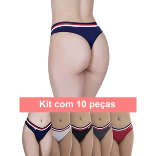 Kit 10 Calcinha Fio Dental De Algodão Tanga Lingerie Kit Atacado Multicolorido